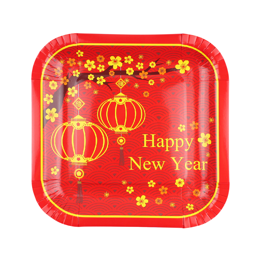 CNY Red Square Paper Plates