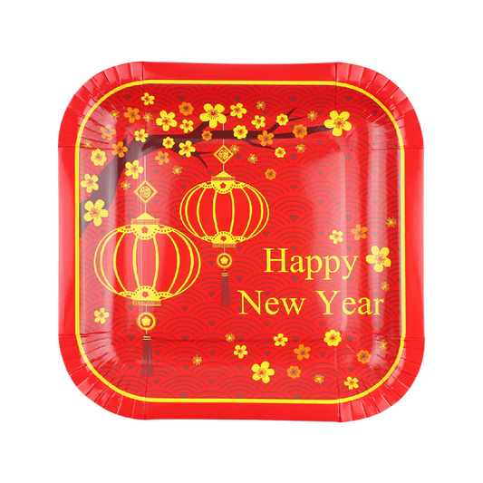 CNY Red Square Paper Plates