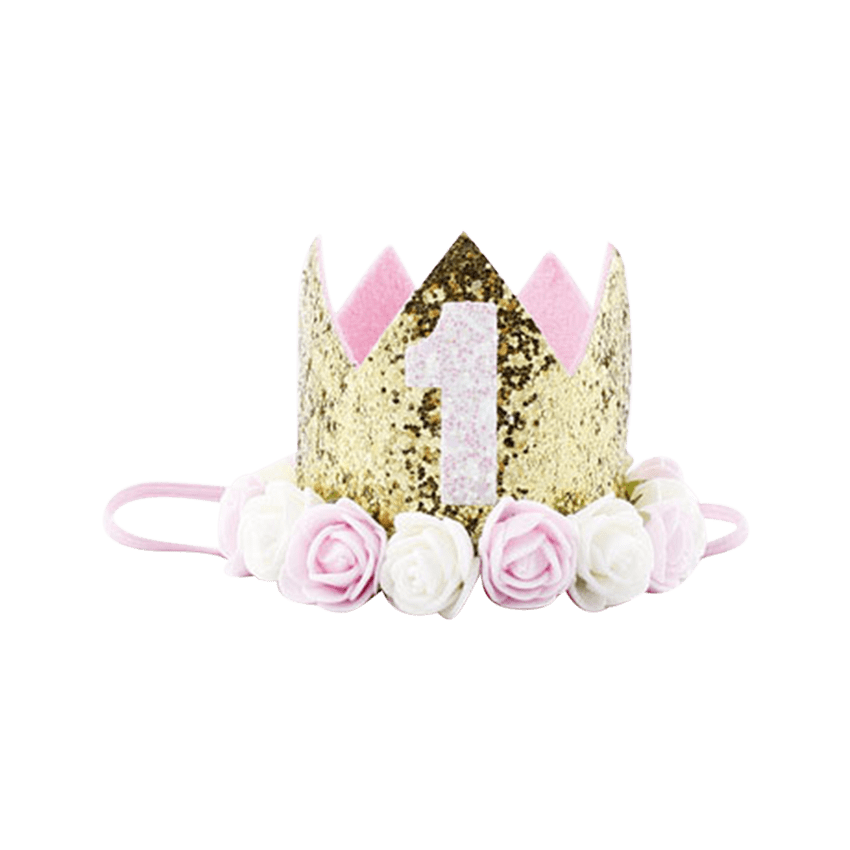 Gold Birthday Crown with Flowers (Age 1-5 years)