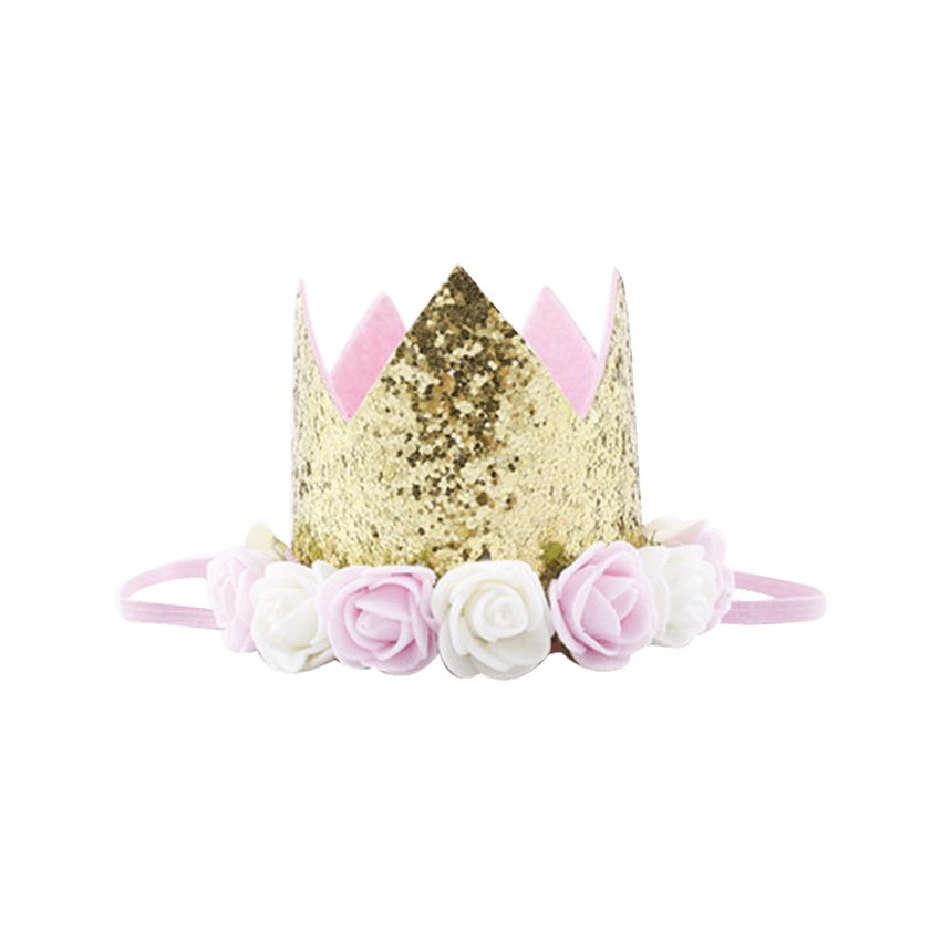 Gold Birthday Crown with Flowers 