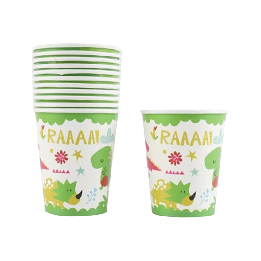 Green Dinosaurs Party Paper Cups 12 Pcs