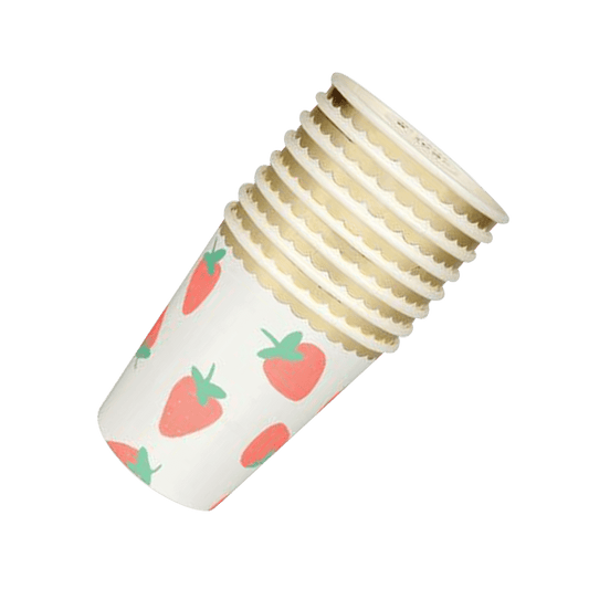 Strawberries Printed Paper Cups, 8 pcs