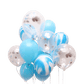 Blue Marbled and Silver Latex Balloons, 15 pcs