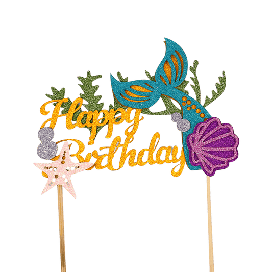 Happy Birthday Mermaid Theme Cake Topper