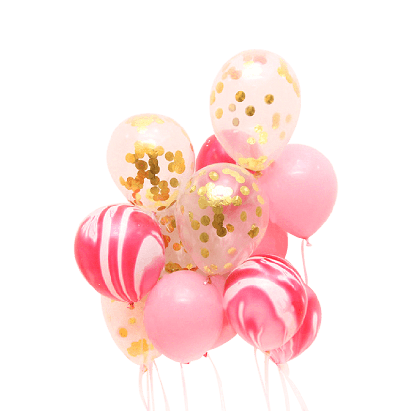 Pink Marbled and Gold Latex Balloons, 15 pcs